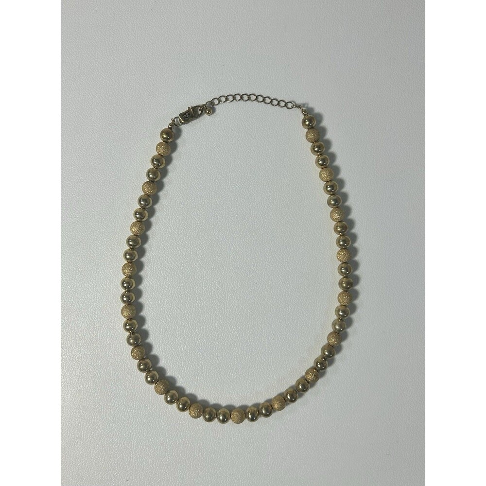 Etienne Aigner Necklace Gold Tone Alternating Texture Beaded Necklace